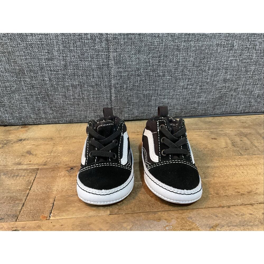 VANS Crib Old Skool Baby Shoes Black/True White Infant Size 4